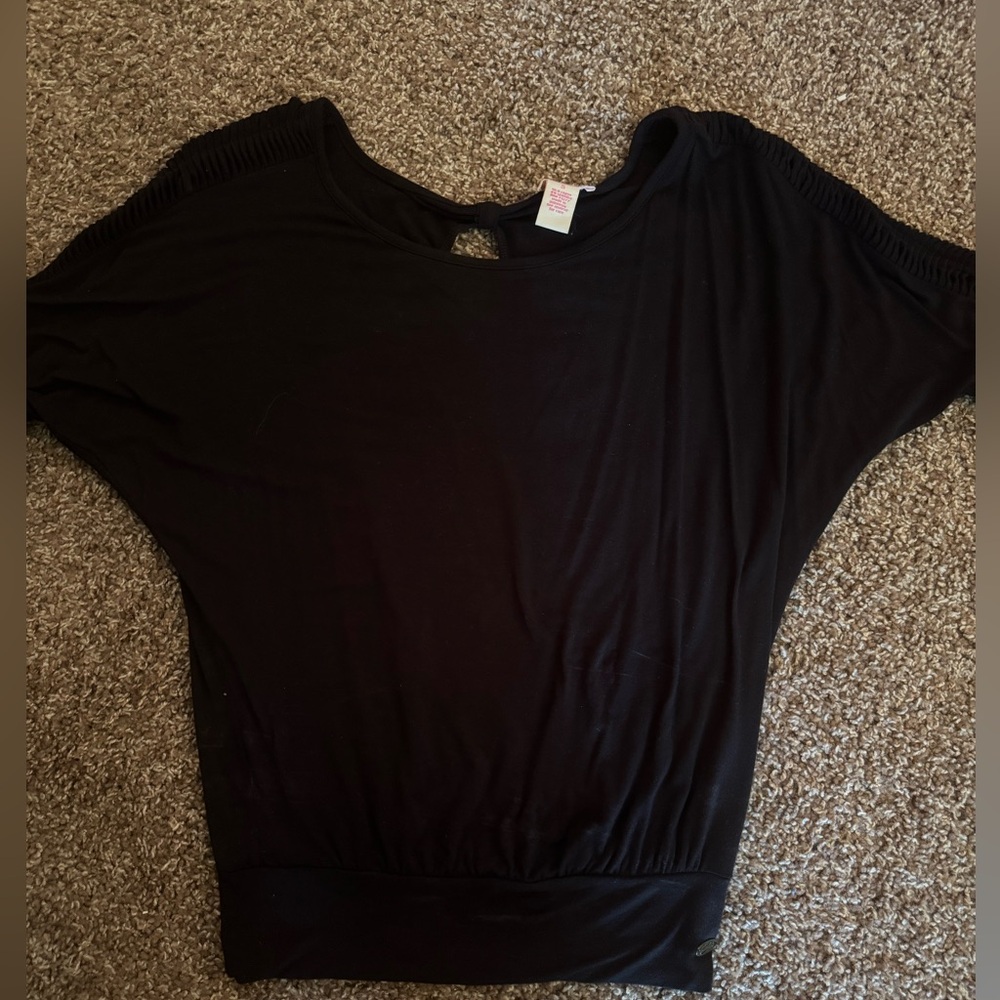 Candie's Black Blouse with Keyhole Detail